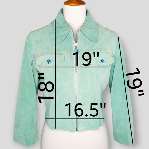 Vintage Wilsons Leather 100% Suede Cropped Jacket Size Large Aqua Barbiecore - Picture 9 of 12